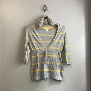 V neck hooded sweater